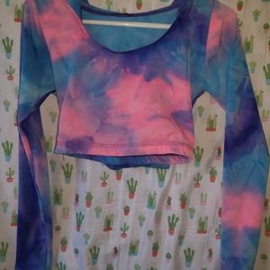 Hooded Long Sleeve Tiedye Crop Top